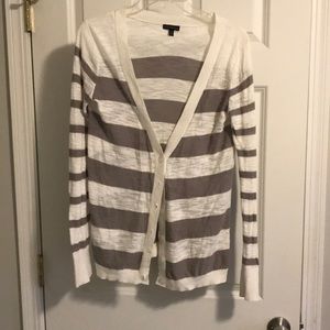 Gray and white striped Express cardigan, size M